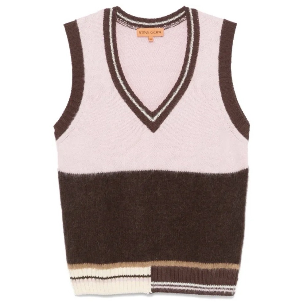 Stine Goya Sweater Vest‎ M Pink Brown Alpaca Blend Preppy Luxe Soft Girl Italy